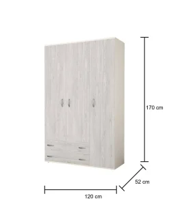 Guardaroba 3 ante Pama, 120x52h170 cm, Bianco e Grigio<Dmora Best Sale