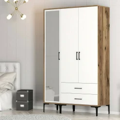 Guardaroba 3 ante Petroleuse, 120x201h48 cm, Noce e Bianco<Dmora Online