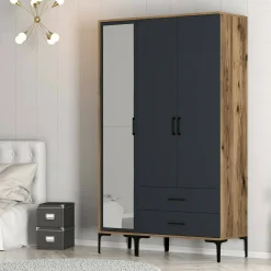 Guardaroba 3 ante Petroleuse, 120x201h48 cm, Noce e Antracite<Dmora Best Sale