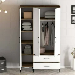 Guardaroba 3 ante Phyan, 120x201h48 cm, Noce e Bianco<Dmora Clearance