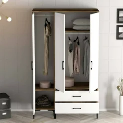Guardaroba 3 ante Phyan, 120x201h48 cm, Noce e Bianco<Dmora Clearance