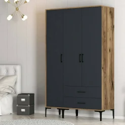 Guardaroba 3 ante Phyan, 120x201h48 cm, Noce e Antracite<Dmora Cheap