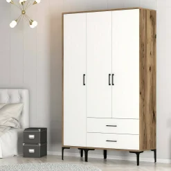 Guardaroba 3 ante Phyan, 120x201h48 cm, Noce e Bianco<Dmora Clearance