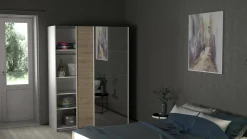 Guardaroba 2 ante Seraphine, 61x150 h200 cm, Bianco e Rovere<Dmora Outlet