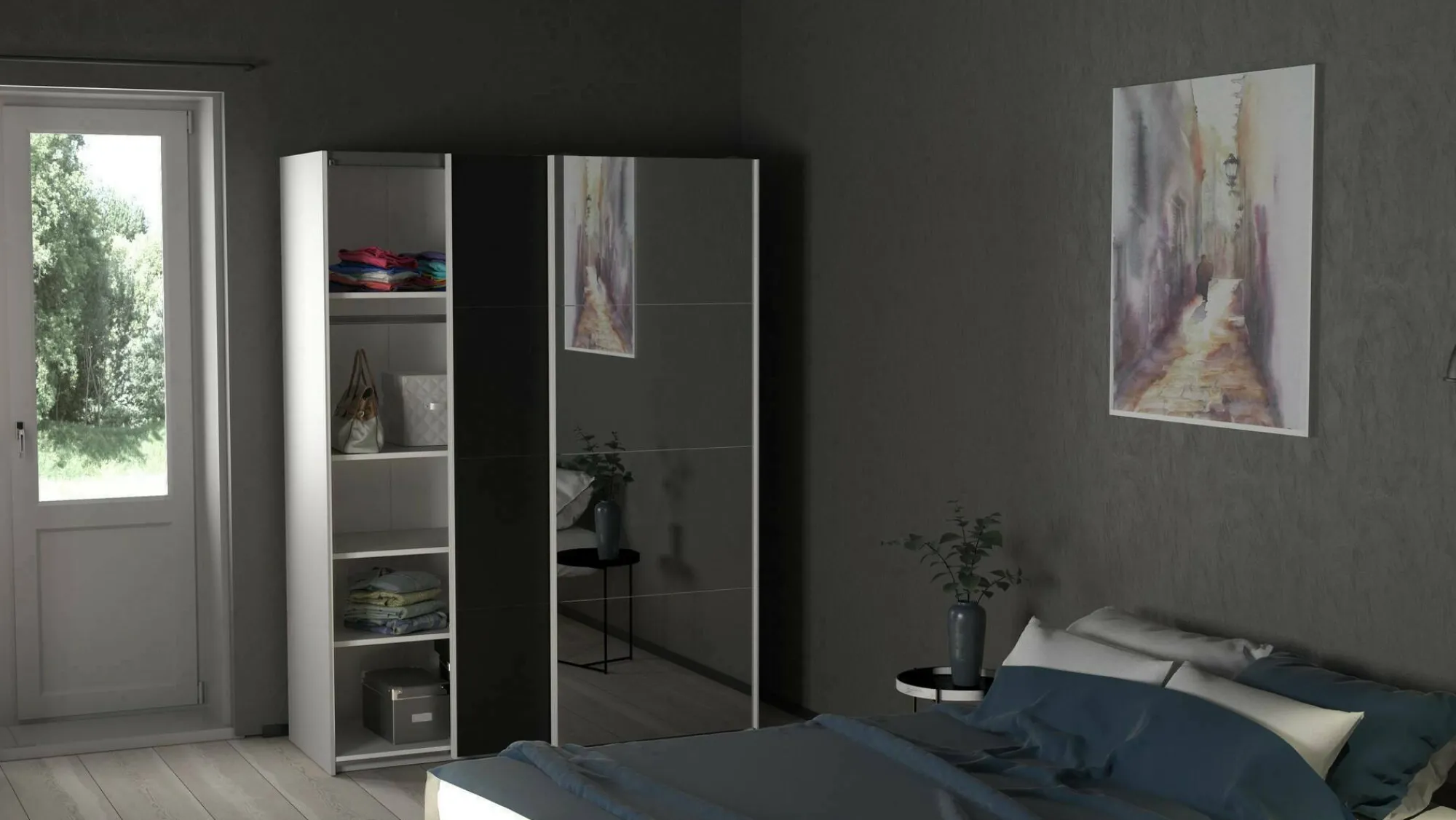 Guardaroba 2 ante Seraphine, 61x150 h200 cm, Bianco e Nero<Dmora Hot
