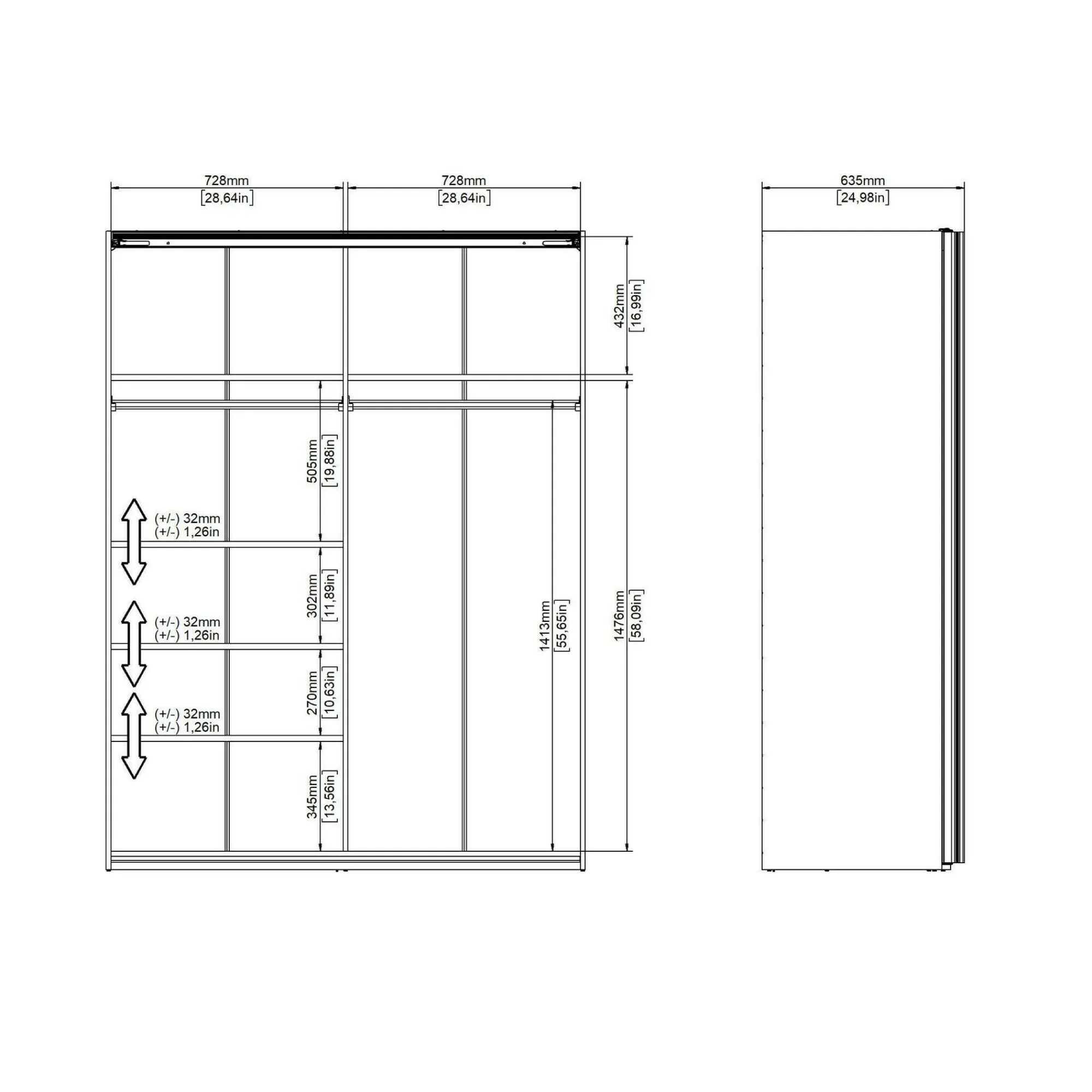 Guardaroba 2 ante Seraphine, 61x150 h200 cm, Bianco e Nero<Dmora Hot