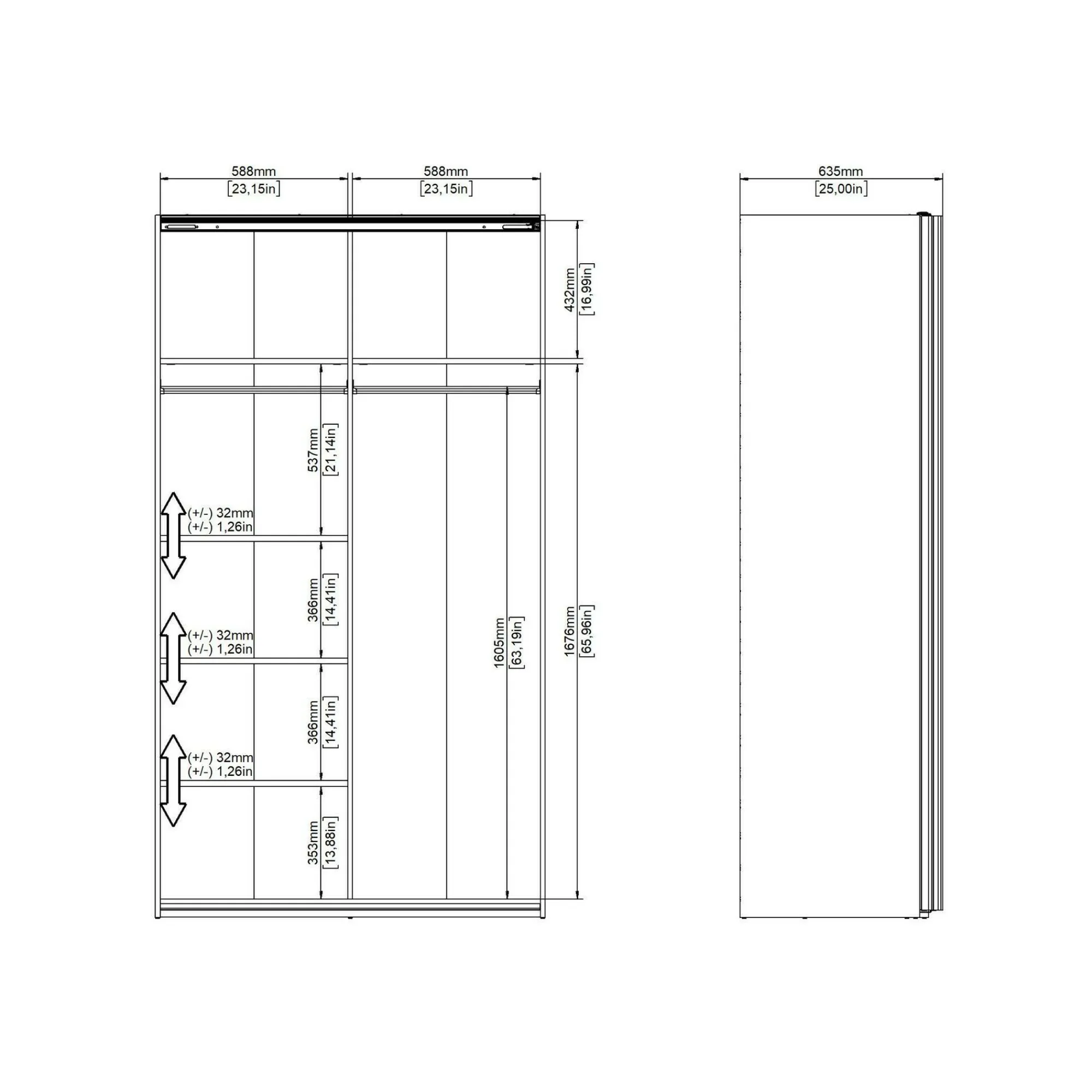 Guardaroba 2 ante Severin, 62x122 h220 cm, Bianco<Dmora New