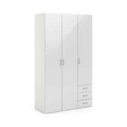 Guardaroba 3 ante Suzette, Mobile camera da letto, Cabina armadio portabiti, Armadio appendiabiti, 116x50 h200 cm, Bianco<Dmora Flash Sale