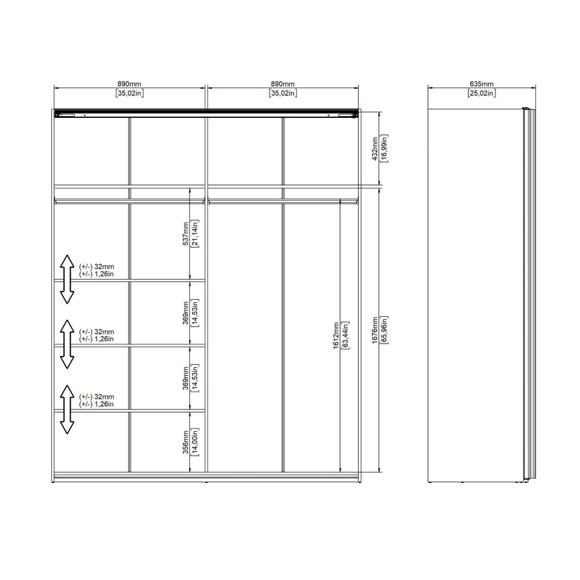 Guardaroba 2 ante Taxus, 61x182 h220 cm, Bianco e Nero<Dmora Online