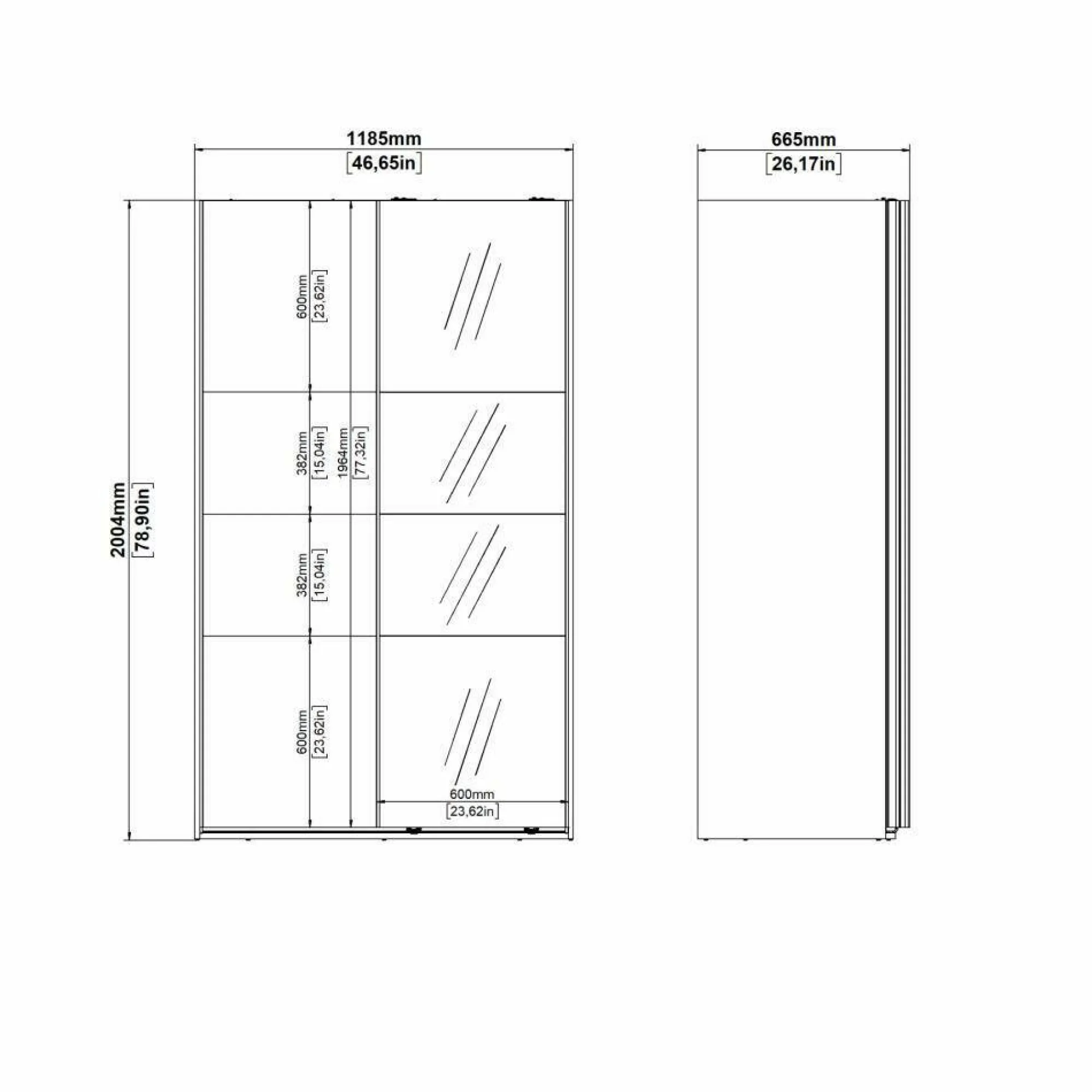 Guardaroba 2 ante Teheran, 65x119 h200 cm, Bianco e Trasparente<Dmora Best