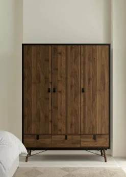 Guardaroba 3 ante Virgil, 60x150 h200 cm, Nero e Noce<Dmora Outlet
