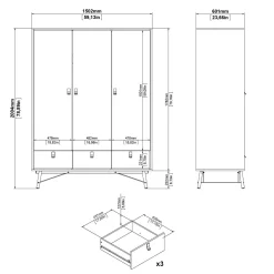 Guardaroba 3 ante Virgil, 60x150 h200 cm,<Dmora Cheap