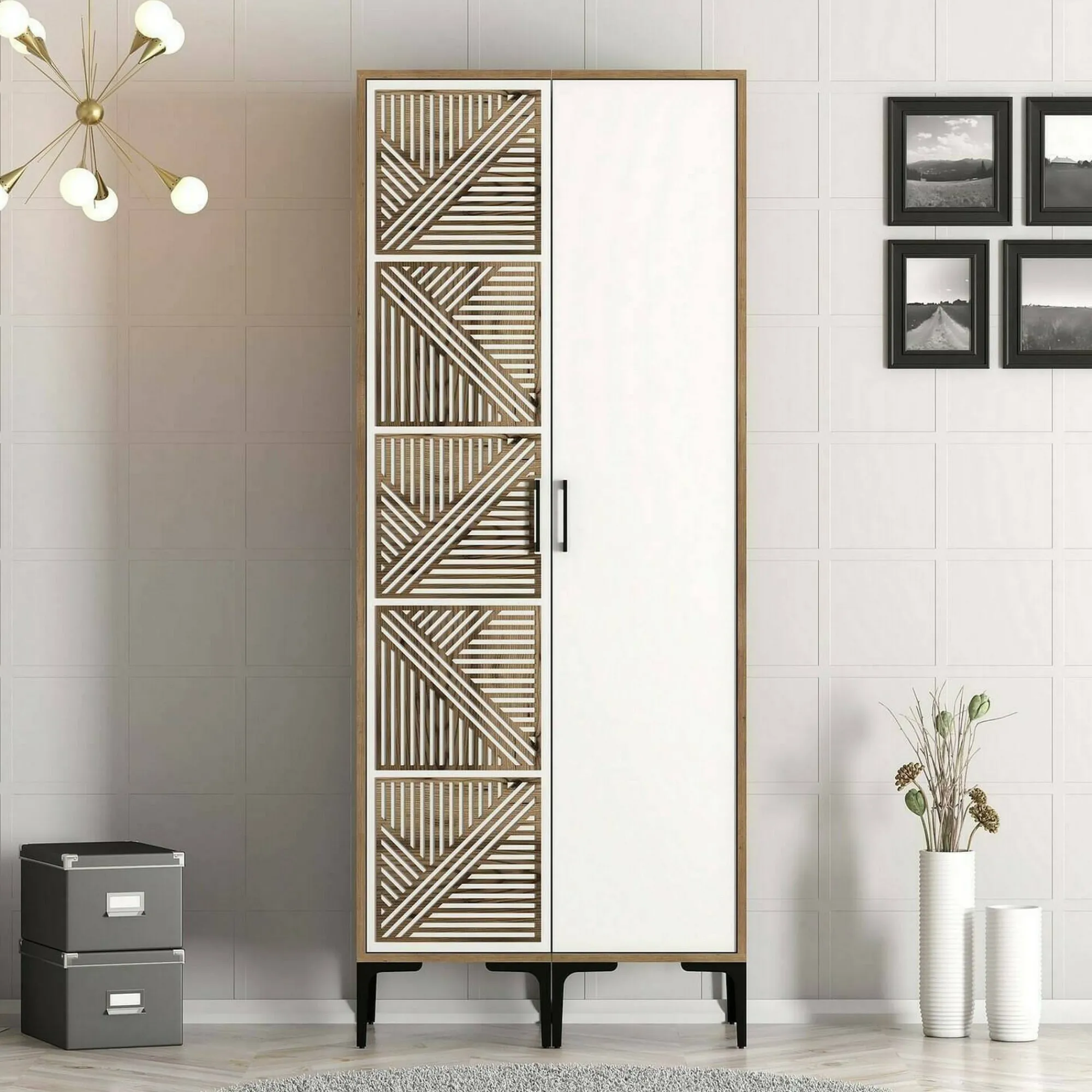 Guardaroba 2 ante Weng, 80x201h48 cm, Noce e Bianco<Dmora New