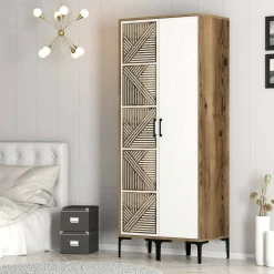 Guardaroba 2 ante Weng, 80x201h48 cm, Noce e Bianco<Dmora New