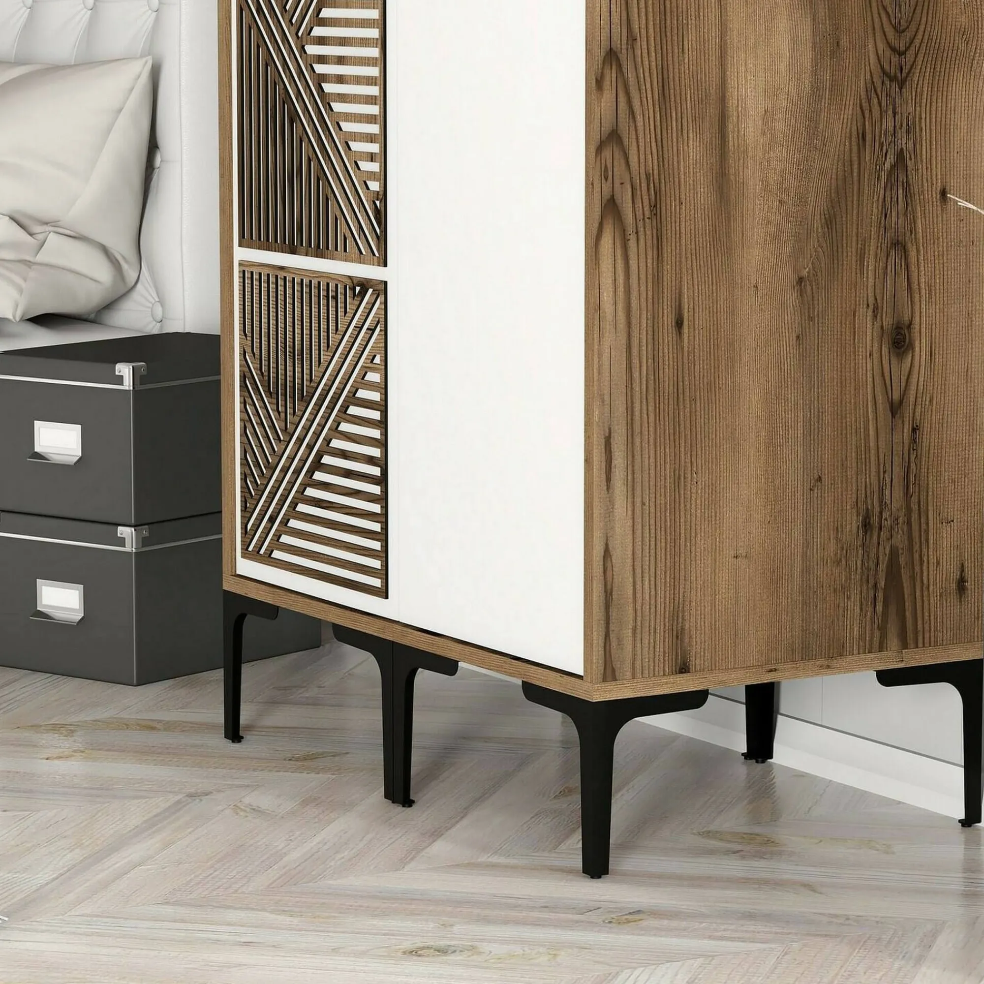 Guardaroba 2 ante Weng, 80x201h48 cm, Noce e Bianco<Dmora New