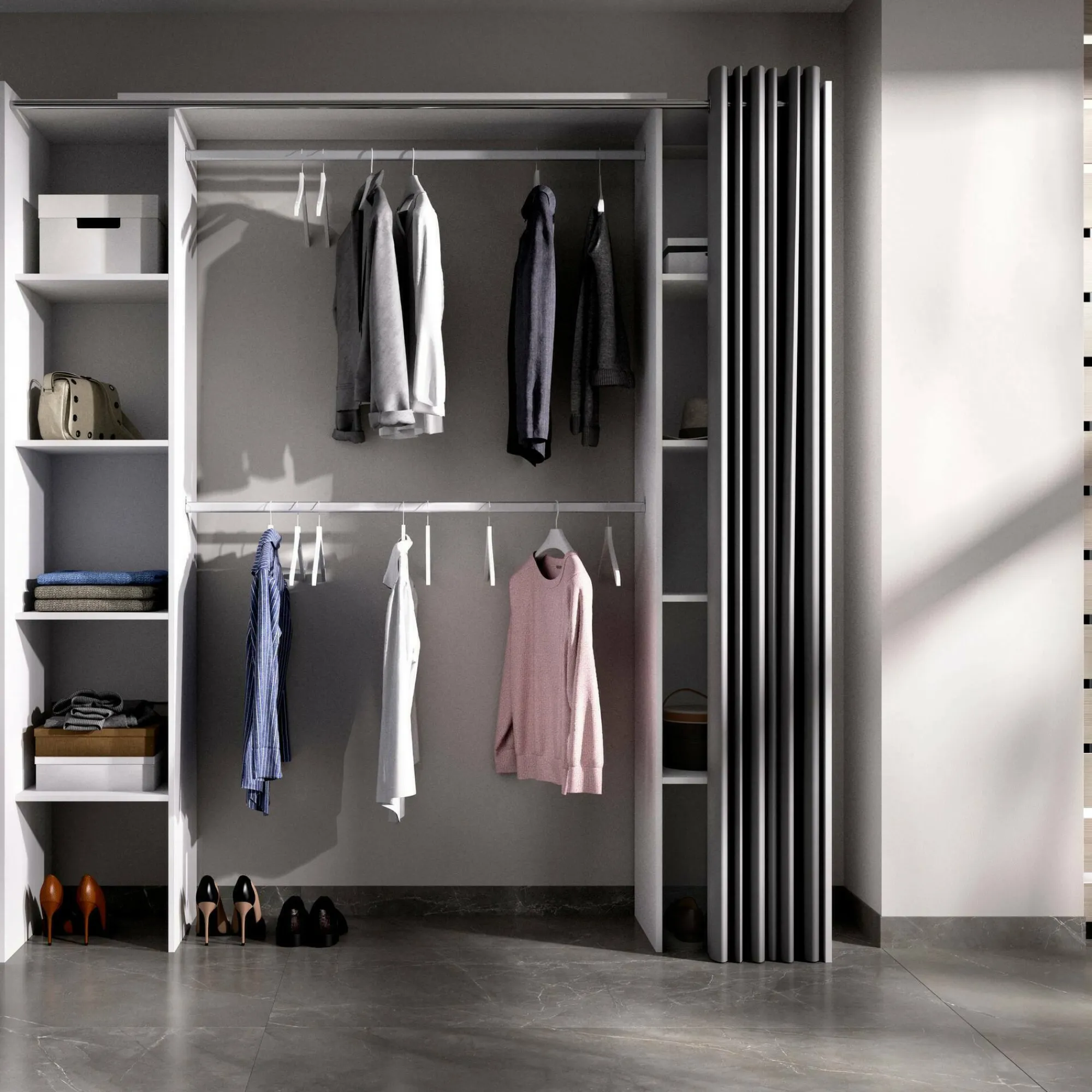 Guardaroba Acron, 180x50h205 cm, Bianco e Grigio<Dmora Best