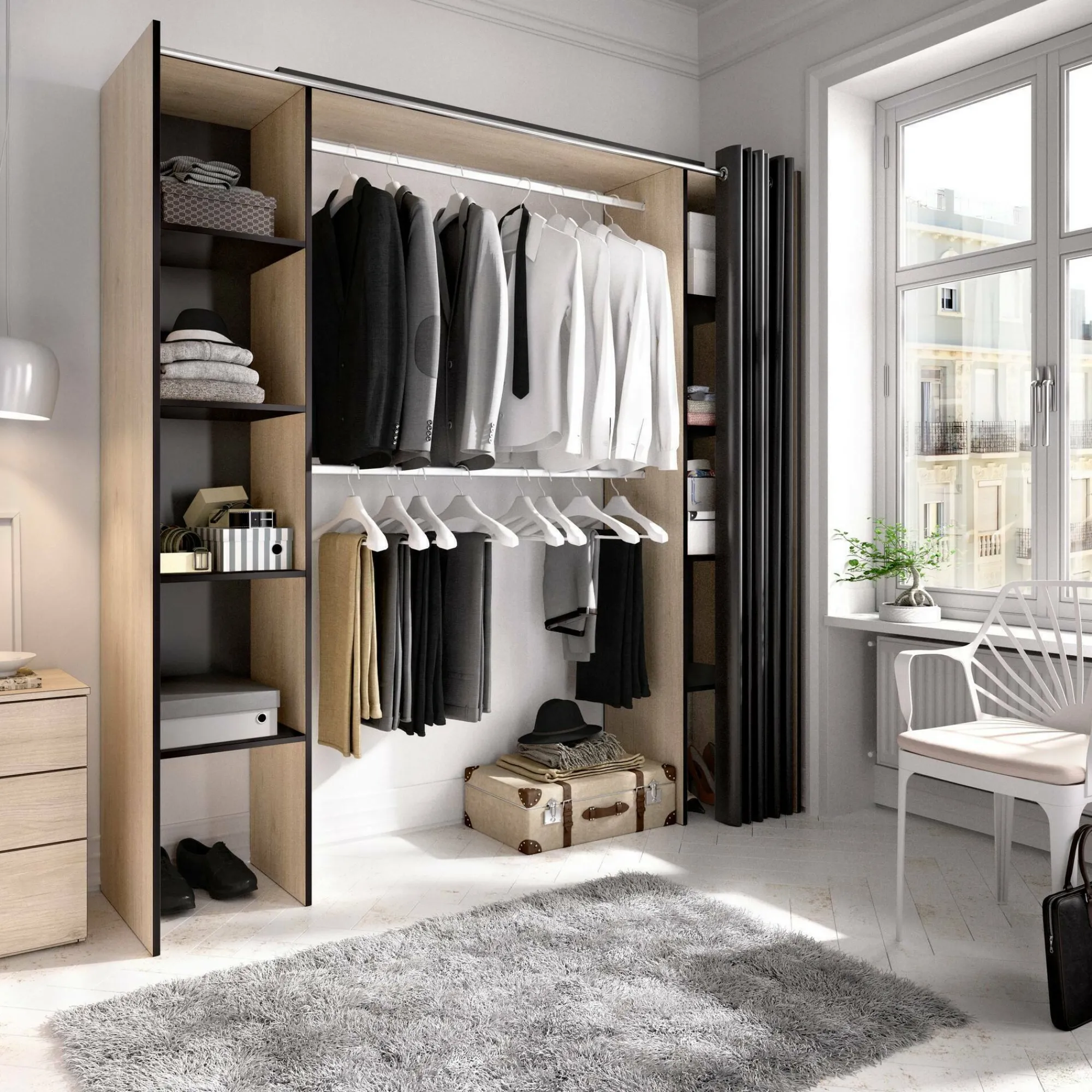 Guardaroba Acron, 180x50h205 cm, Rovere e Grigio<Dmora Hot