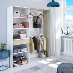 Guardaroba Amico, 158x40h187 cm, Bianco e Rovere<Dmora Sale