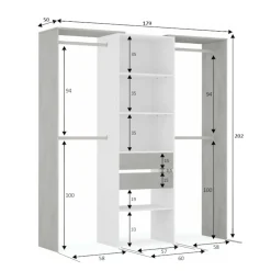 Guardaroba Amico, 179x50h202 cm, Bianco e Cemento<Dmora Clearance