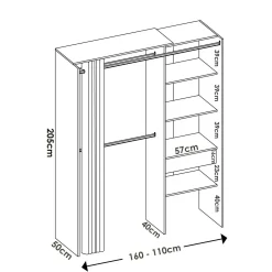 Guardaroba Arim, 160x50h205 cm, Rovere e Antracite<Dmora Cheap