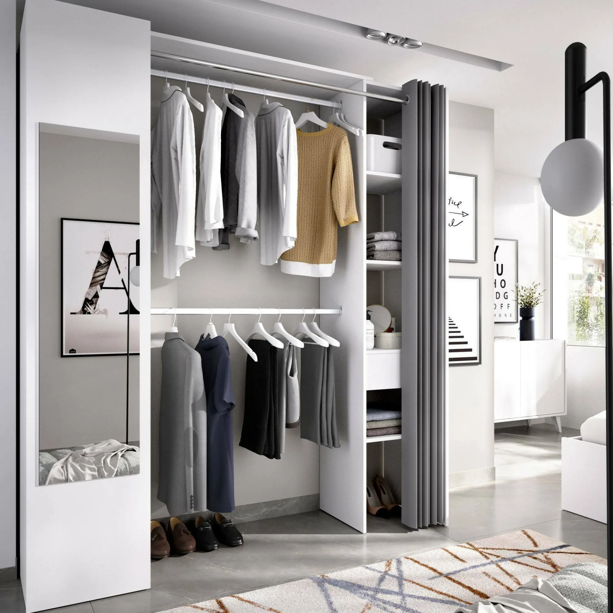 Guardaroba Aru, 177x52h205 cm, Bianco e Antracite<Dmora Cheap