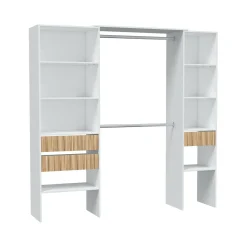Guardaroba Ary, 196x40h187 cm, Bianco e Rovere<Dmora Discount