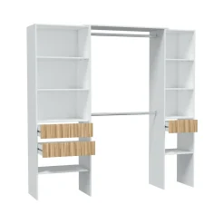 Guardaroba Ary, 196x40h187 cm, Bianco e Rovere<Dmora Discount