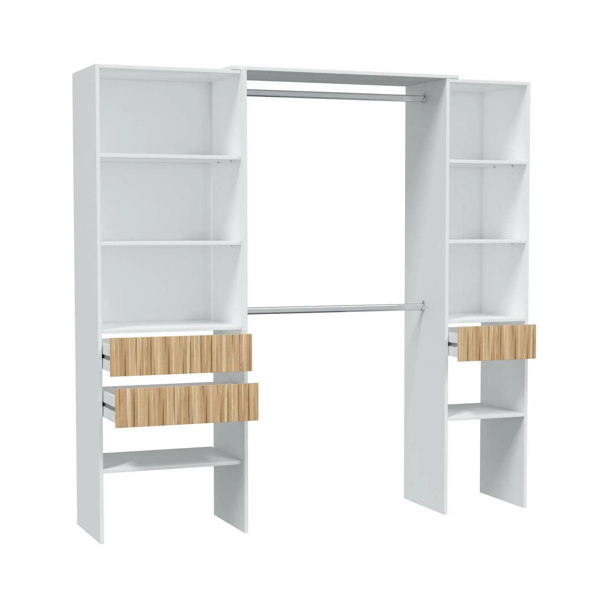 Guardaroba Ary, 196x40h187 cm, Bianco e Rovere<Dmora Discount