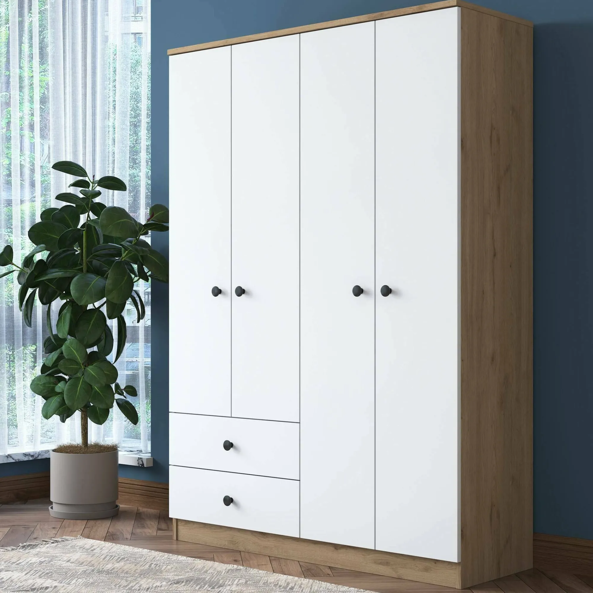 Guardaroba grande Acanto, 120x43 h170 cm, Noce e Bianco<Dmora Best