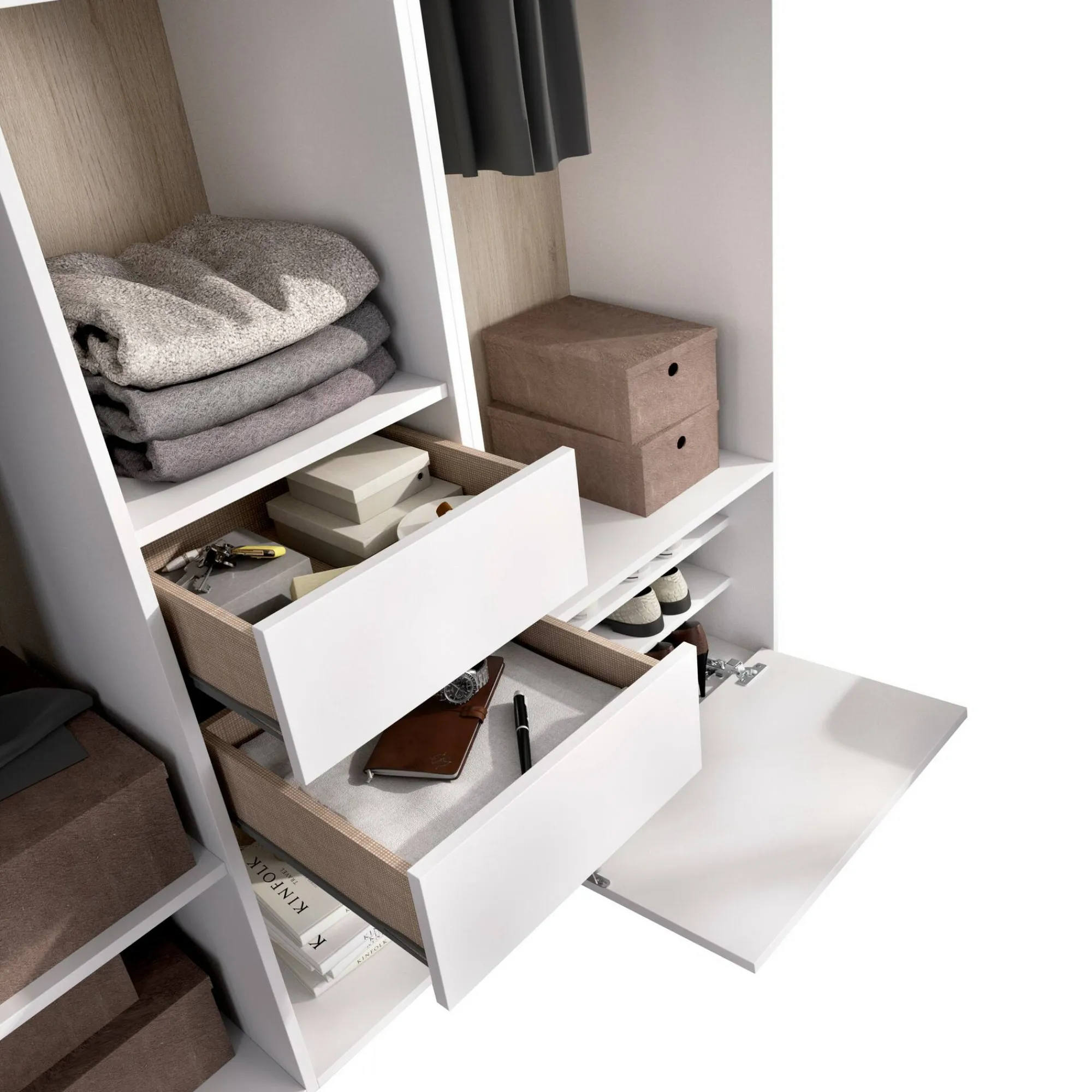Guardaroba grande Dhorsche, 158x45 h205 cm, Bianco e Rovere<Dmora Online