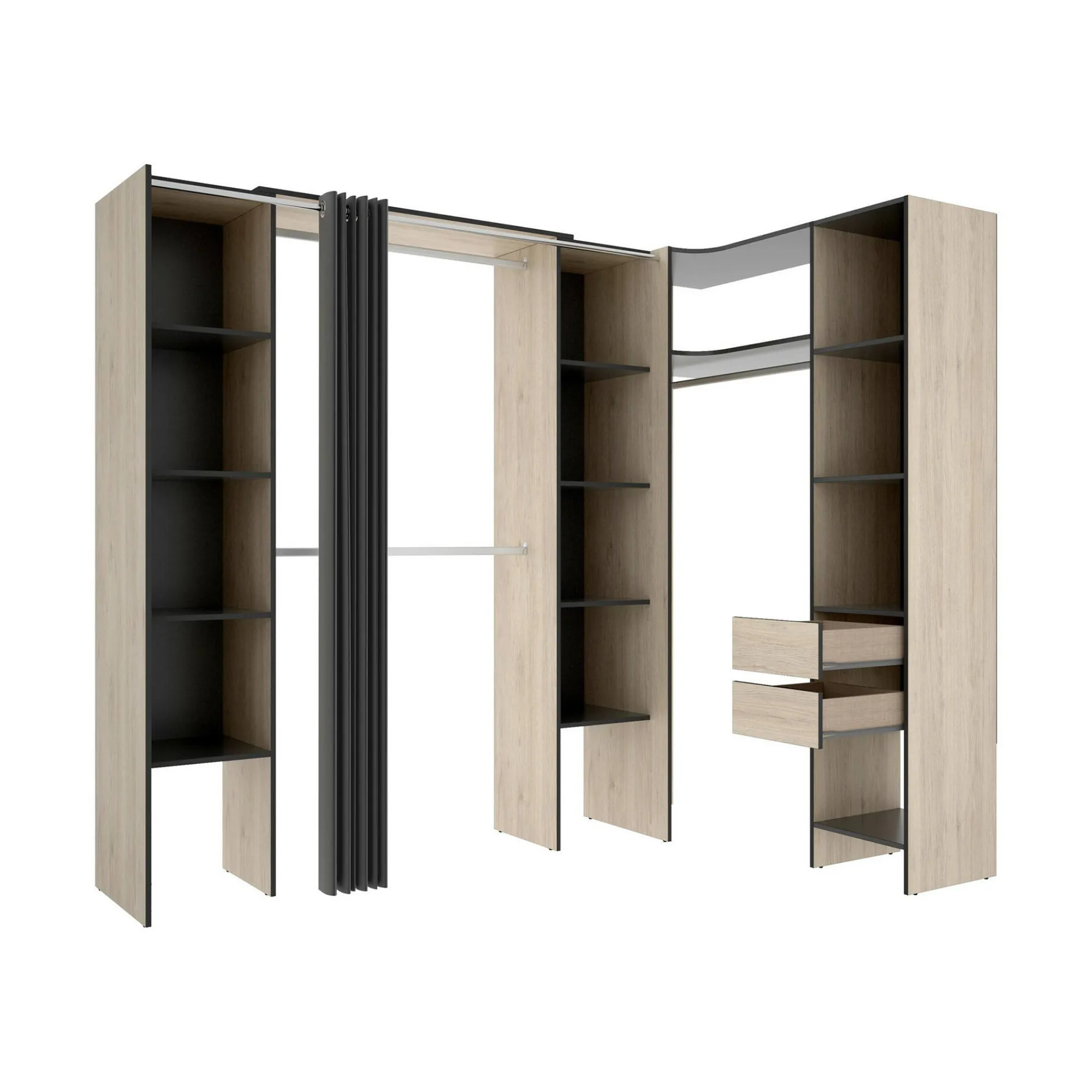 Guardaroba grande Dindo, 234x141 h205 cm, Antracite e Rovere<Dmora Outlet