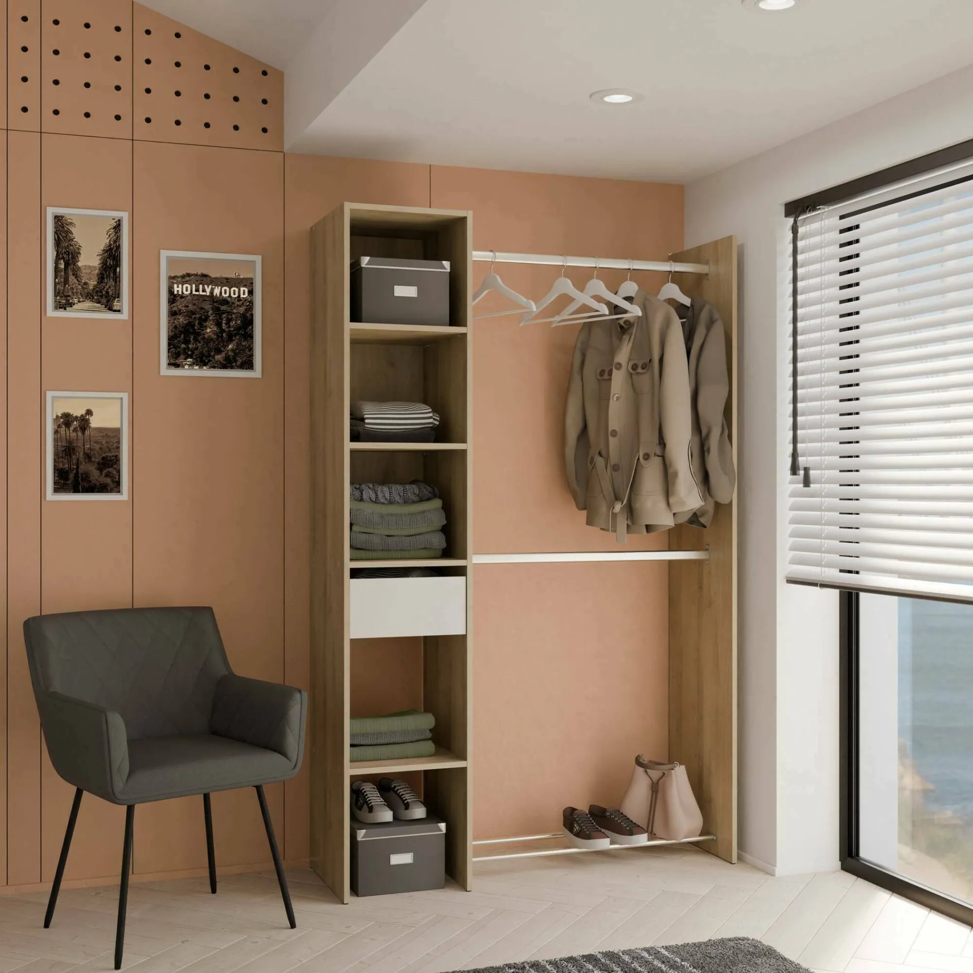 Guardaroba grande Floriana, 118x40 h183 cm, Rovere e Bianco opaco<Dmora Discount