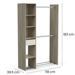 Guardaroba grande Floriana, 118x40 h183 cm, Rovere e Bianco opaco<Dmora Discount