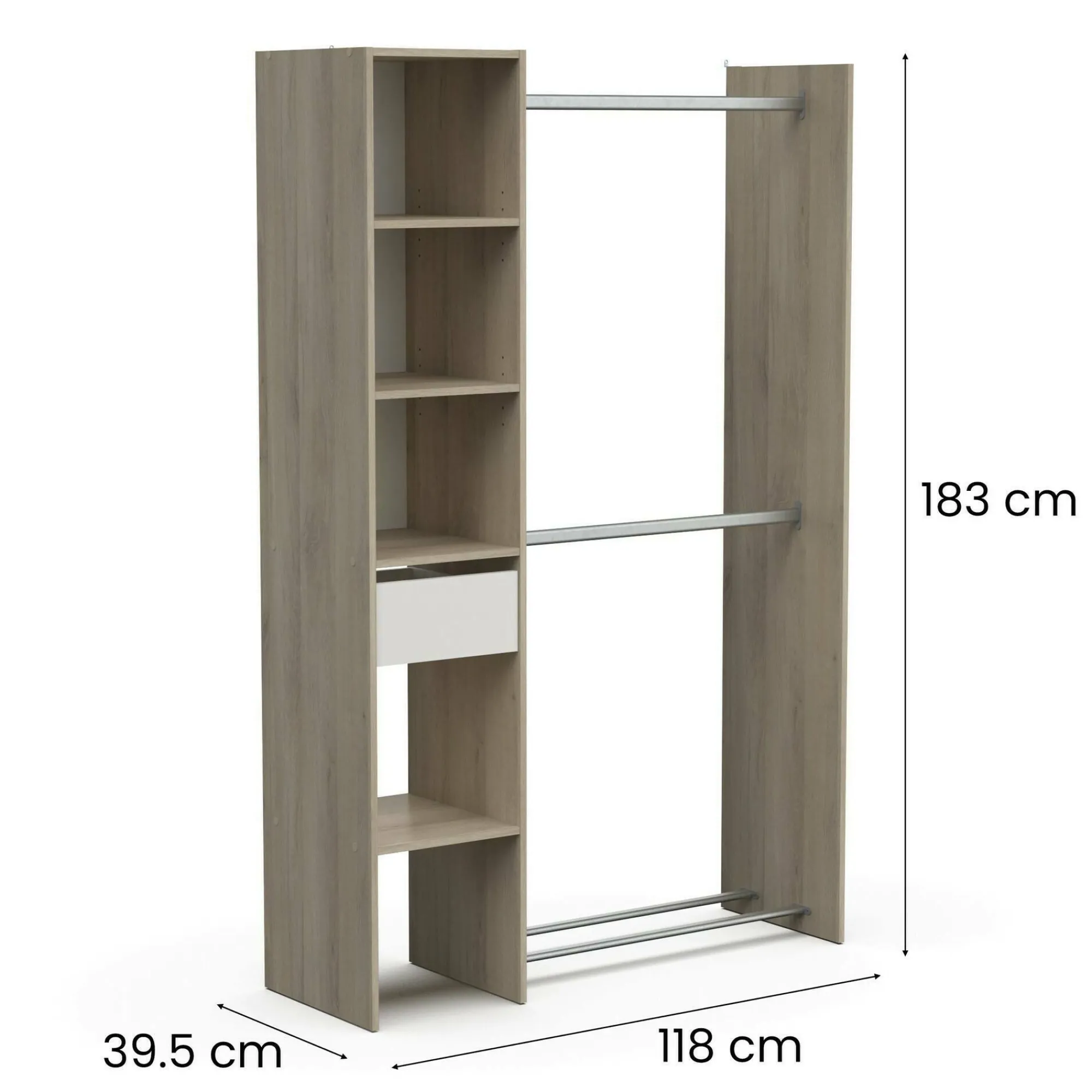 Guardaroba grande Floriana, 118x40 h183 cm, Rovere e Bianco opaco<Dmora Discount