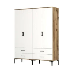 Guardaroba grande Katrin, 160x201h48 cm, Noce e Bianco<Dmora Store