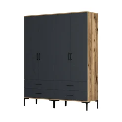 Guardaroba grande Katrin, 160x201h48 cm, Noce e Antracite<Dmora Fashion