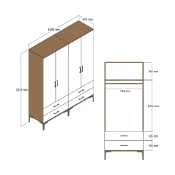 Guardaroba grande Katrin, 160x201h48 cm, Noce e Bianco<Dmora Store