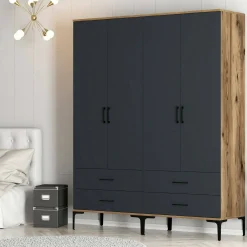 Guardaroba grande Katrin, 160x201h48 cm, Noce e Antracite<Dmora Fashion