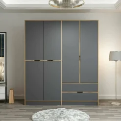 Guardaroba grande Odalys, 185x52 h208 cm, Nero e Oro<Dmora Store