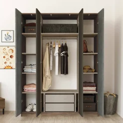 Guardaroba grande Phet, 138x50 h184 cm, Marrone e Grigio<Dmora Best