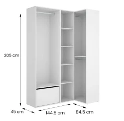 Guardaroba grande Tobias, 145x85 h205 cm, Bianco e Rovere<Dmora Shop