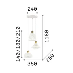 Ideal-Lux - Lampada a sospensione LUGANO SP3, 35 x 35 x h46 cm,<Dmora Outlet