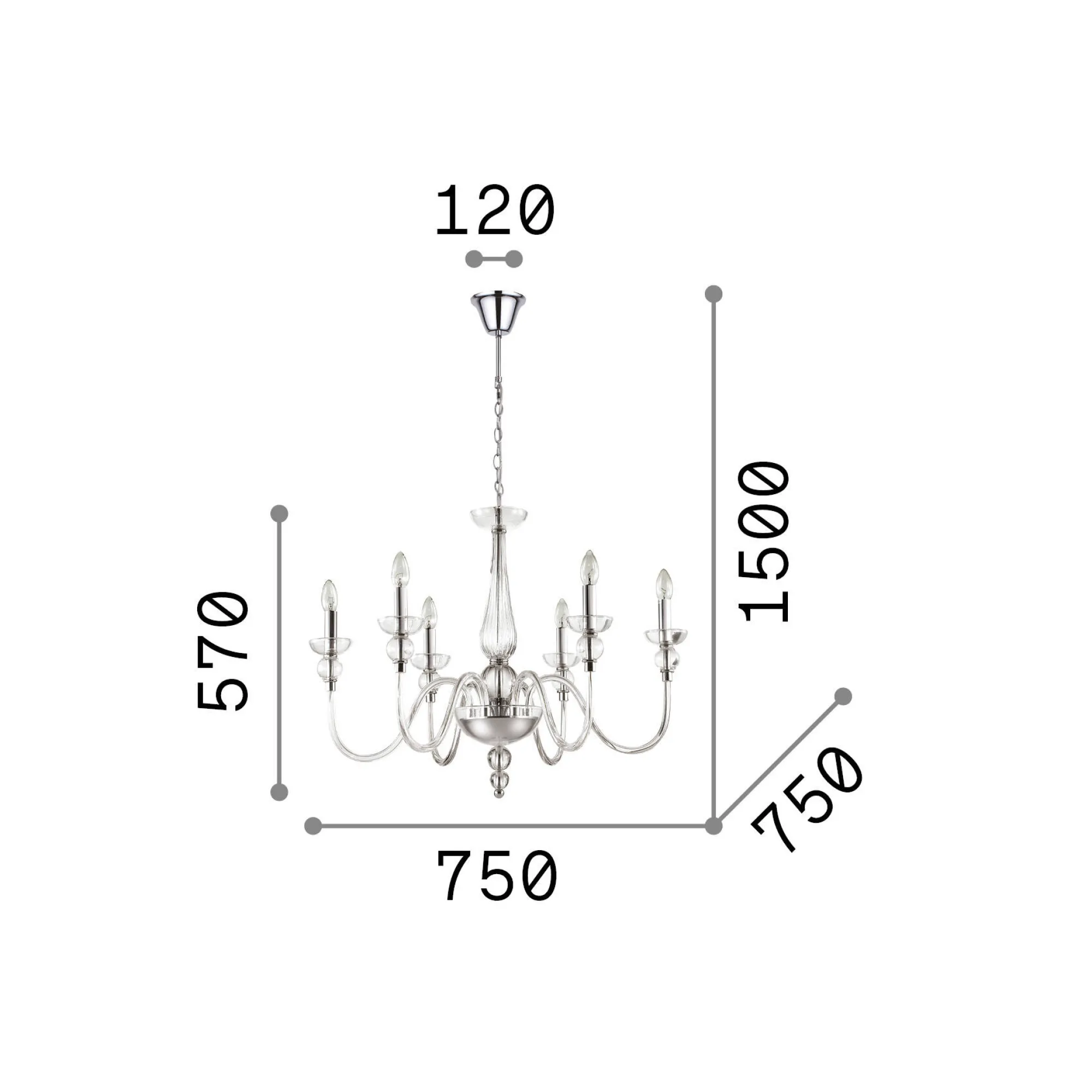Ideal-Lux - Lampada a sospensione DOGE SP6 , 75 x 75 x h82 cm,<Dmora Sale