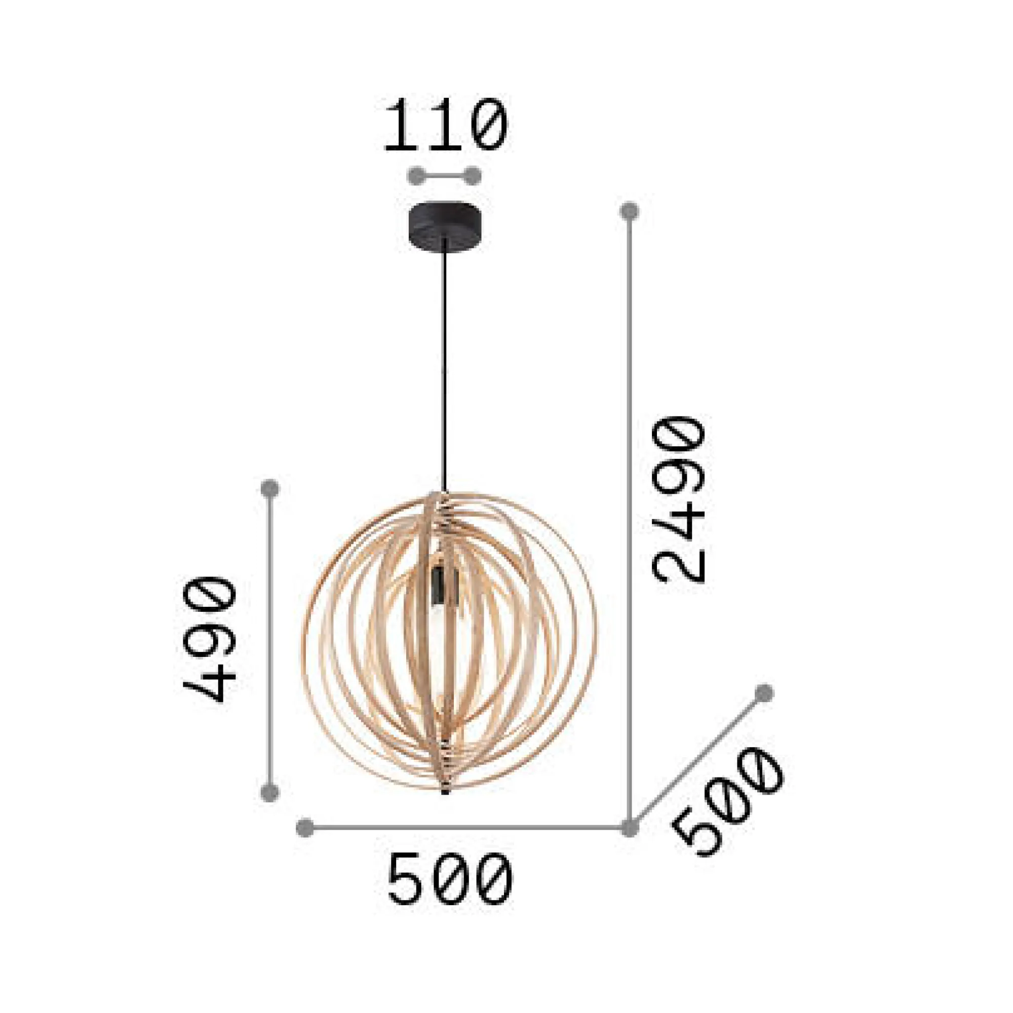 Ideal-Lux - Lampada a sospensione DISCO SP1 LEGNO, 50 x 50 x h74 cm,<Dmora Outlet