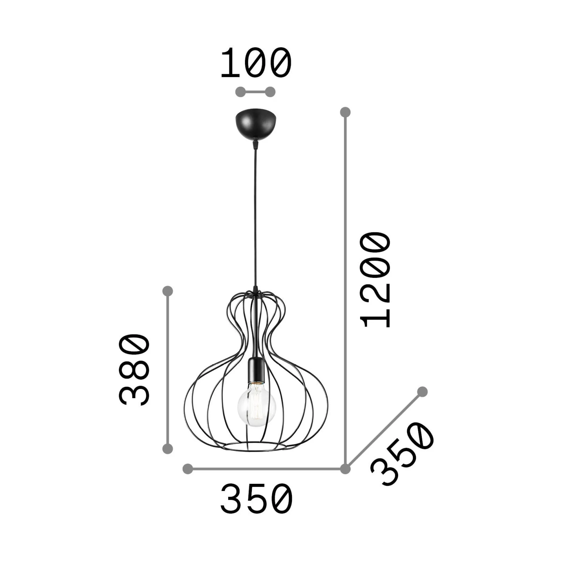 Ideal-Lux - Lampada a sospensione AMPOLLA-1 SP1 , Made in Italy, 35 x 35 x h63 cm,<Dmora Clearance
