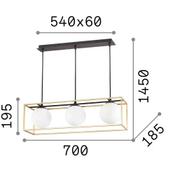 Ideal-Lux - Lampada a sospensione LINGOTTO SP3 , 70 x 19 x h45 cm,<Dmora Flash Sale