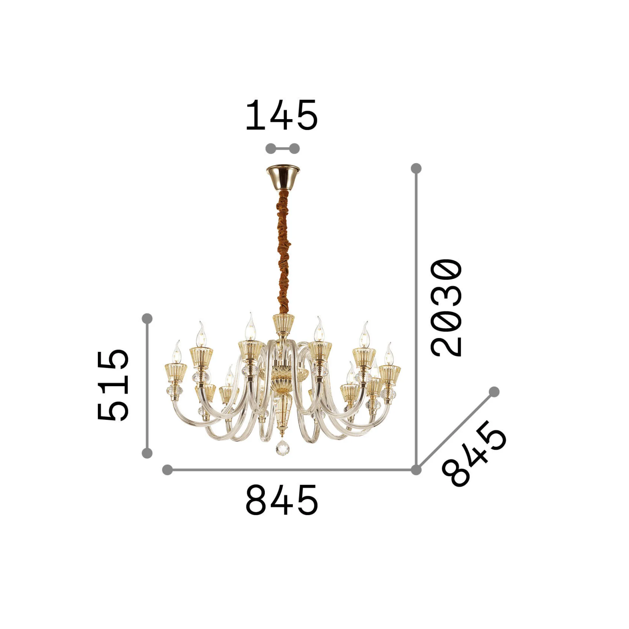 Ideal-Lux - Lampada a sospensione STRAUSS SP12, 85 x 85 x h77 cm,<Dmora Store