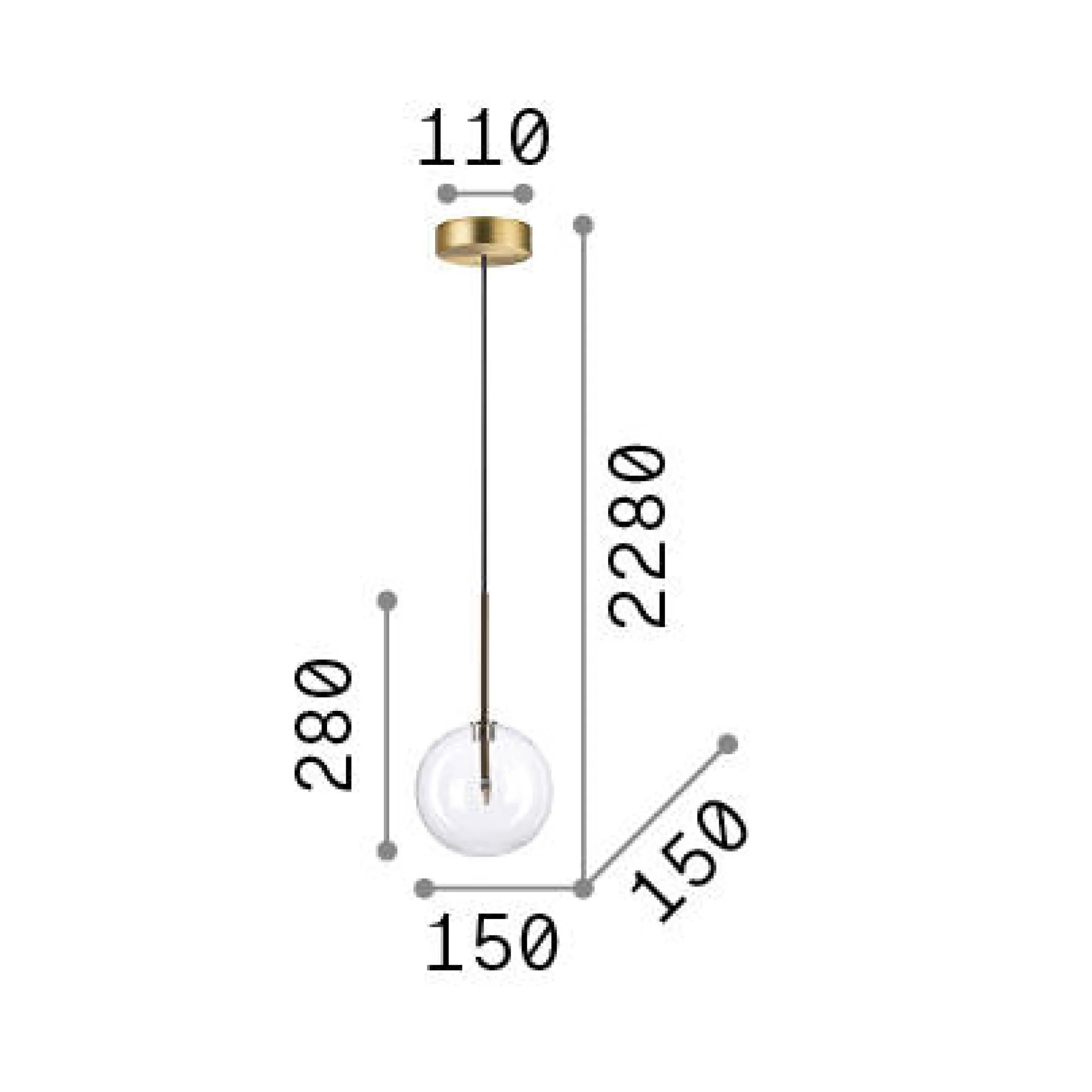 Ideal-Lux - Lampada a sospensione EQUINOXE SP1 D15 , 15 x 15 x h53 cm,<Dmora Store