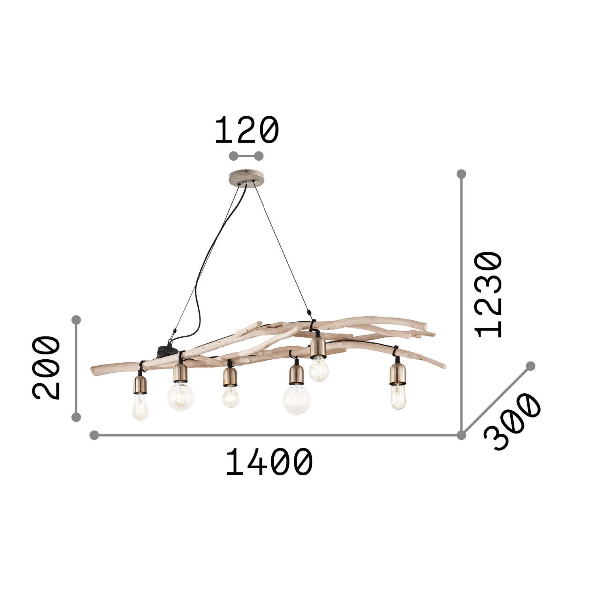 Ideal-Lux - Lampada a sospensione DRIFTWOOD SP6, 140 x 30 x h45 cm,<Dmora Online