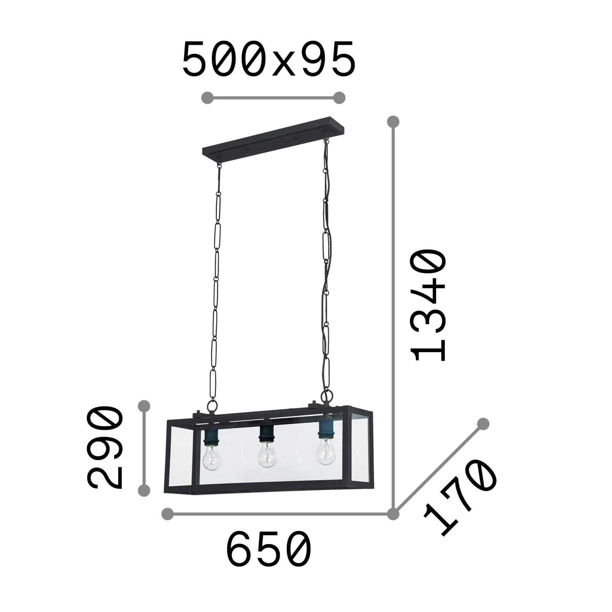 Ideal-Lux - Lampada a sospensione IGOR SP3, 65 x 17 x h54 cm,<Dmora Hot